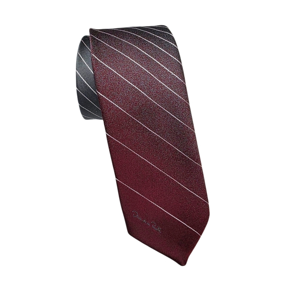 Oscar de la Renta Burgundy and Gray Striped Tie